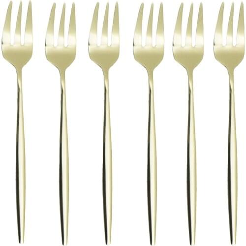 6/12Pcs Champagne Cake Forks Stainless Steel Fork Fruit Tea Fork Cutlery Set Small Tableware Hotel Party Restaurant Supplies