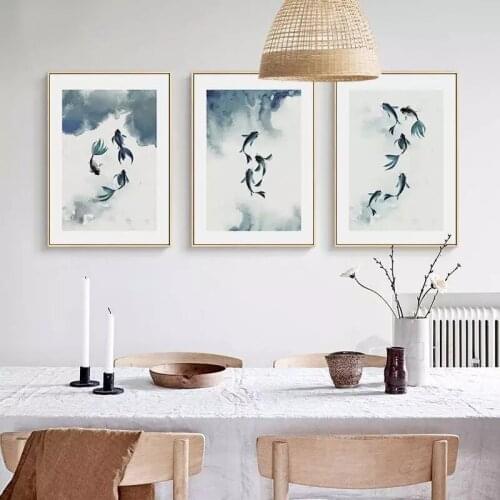 Abstract Wall Art Ink Watercolor Fish Paintings Chinese Style Canvas Posters Prints Living Room Bedroom Corridor Decoration