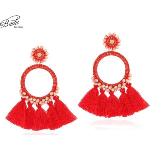 Badu Long Tassel Earrings for Women Vintage Handmade Dangle Earring 2018 New Crystal Beads Baroque Long Jewelry