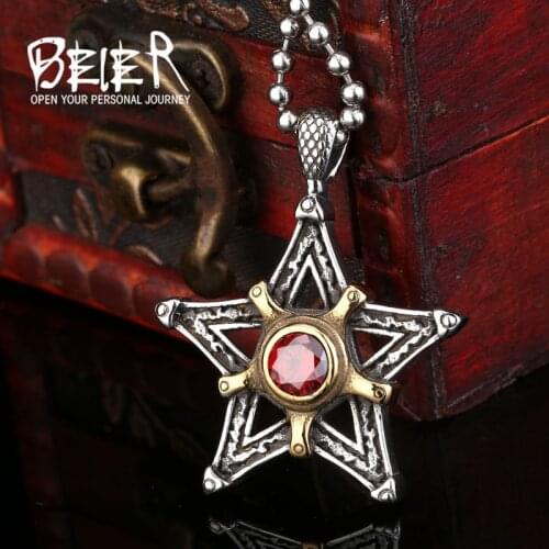 Beier new store 316L Stainless Steel pendant necklace Lovers Five Star cross CZ charm pendant Super Hot sale Jewelry LLBP8-081P