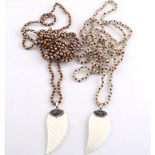 Free Shipping Fashion 4mm Mini Glass Knotted Handmake Paved Shell Wing Pendant Necklaces