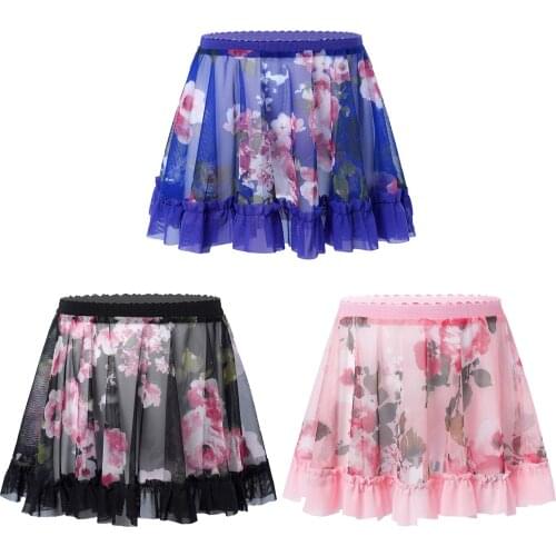 Kids Girls Tutu Skirt Children Floral Print Ruffled Hem A-line Ballet Dance Practice Leotard Masquerade Skirt Child Ballet Dance