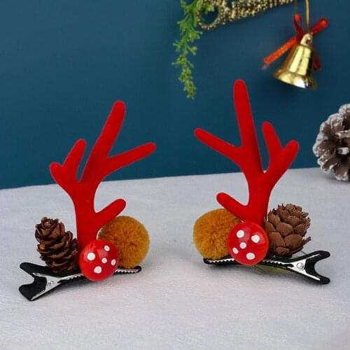 Ncmama 2Pcs/Set Children Elk Antlers Ornament Hair Clips Girls Christmas Gifts Christmas Decorations Cosplay Hair Accessories