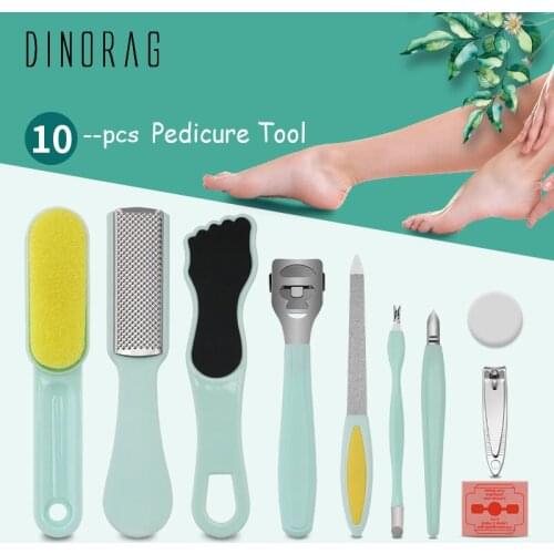 Dinorag 10 in 1 Pedicure Tools Stainless Steel Foot Rasp Foot Dead Skin Remover Clean Toenail Care Kit Professional Foot Care