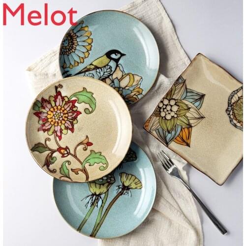 Hand Painted Household Dinner Plate Creative Western Food Plate Steak Plate Plate Dish Personality Tableware Ceramic Plate
