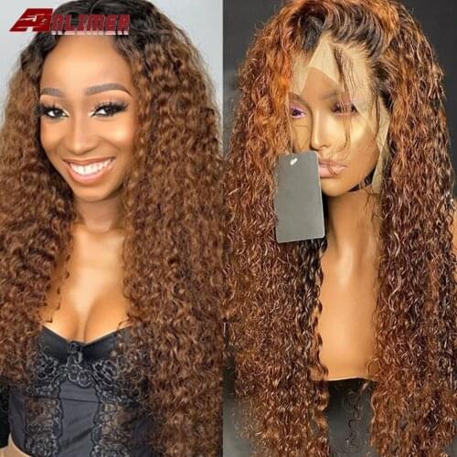 Ombre Brown Color Curly Hair 13x6 Lace Front Human Hair Wigs PrePlucked Brazilian Wigs Curly Remy Silk Top Human Hair Wigs