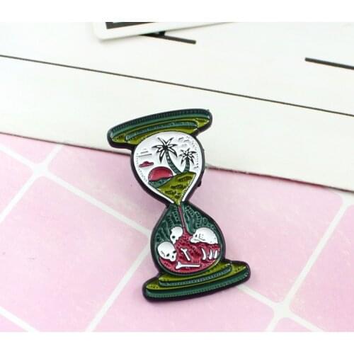 Hell Human Skull and Paradise Forest Hourglass Enamel Brooch Different World White Inch Shirt Pin Emblem Jewelry Gift 2019