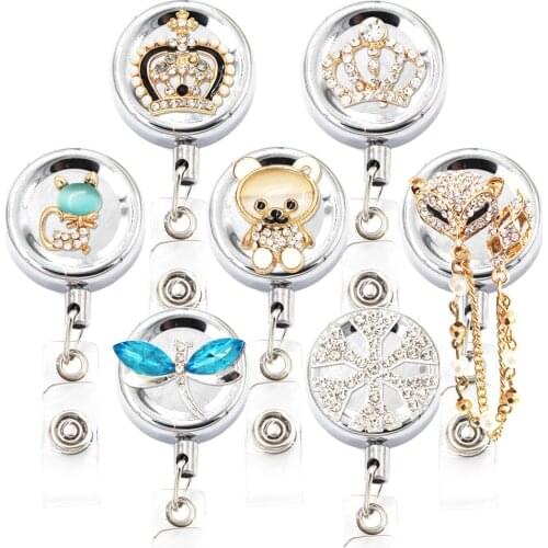 Idclip Bling Fox Animal Badge Reel ID Retractable Badge Holder Belt Clips Metal Heavy Duty Steel Wire Cord