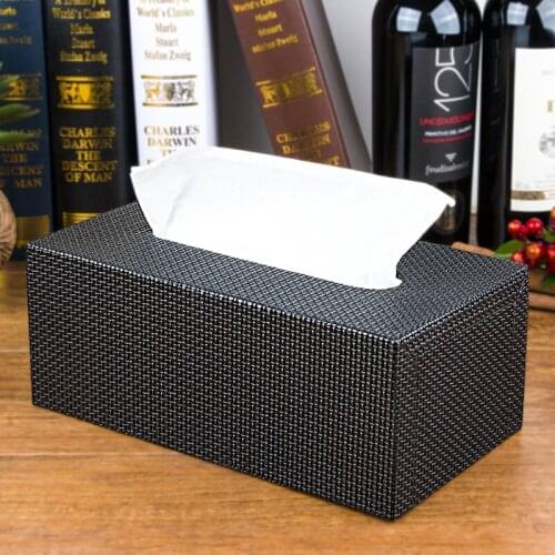 Europe Classical black Woven pattern napkin holder Leather tissue box high quality PU leather tissue case box tissue box PZJH019