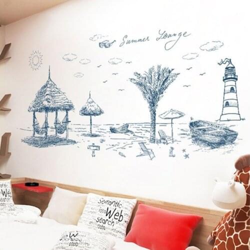 Creative summer beach landscape home decoration art home decoration bedroom living room Wall stickers PVC vinyl DIY wallpaper