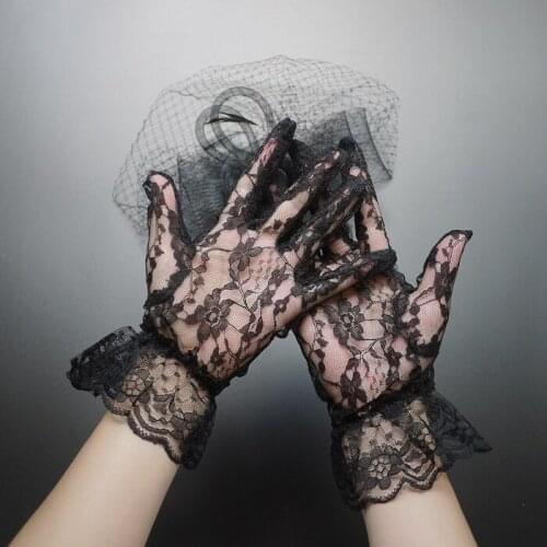 French Black White Lace Gloves Annual Party Reception Party Gloves Show Decoration