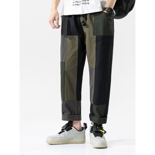 Summer Fashion Pants Black Casual Joggers Men Personality Pants Men Color Matching Straight pantalones Loose Streetwear Pant