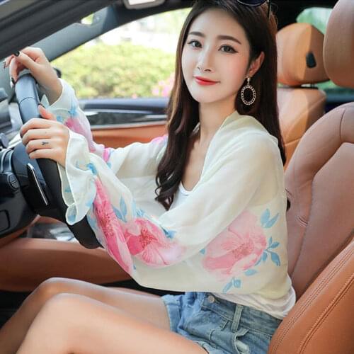 Summer Sunscreen Sleeve Print Flower Chiffon Shawls For Driving Long Sleeve Scarf Riding Arm Shade Shawl Outdoor Sun Protection
