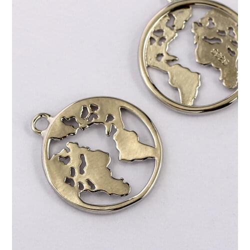 10Pcs/lot Silver Color World Map Charms Alloy Round Shape Pendants For Necklace Earrings DIY Accessories Jewelry Making Supplies