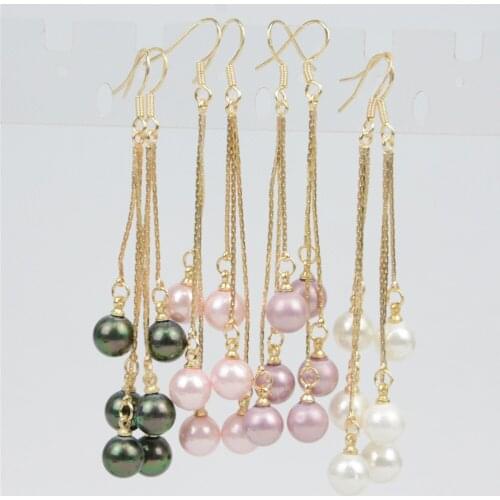 Fashion Long Tassel 8mm Shell Pearl Drop Dangle Hook Earrings for Women Girls Gold Color Jewelry Wedding Party Gifts Accessories