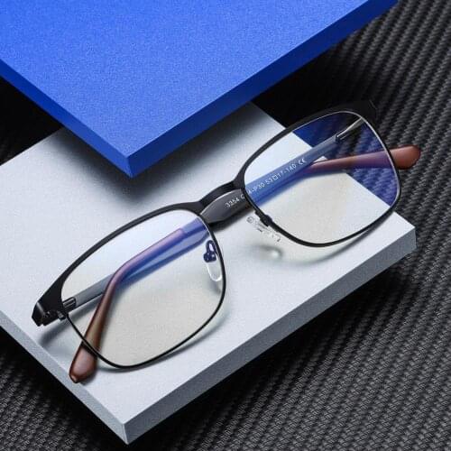 Blue Light Blocking Computer Glasses Rectangular Eyeglasses Anti-blue Ray Optical non-Prescription Metal Eyewear Frames for Men