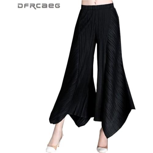 New Arrival Women Irregular Pleated Wide Leg Pants 2021 Spring Fashion Office Women Capirs Trousers Casual Pantalon Femme