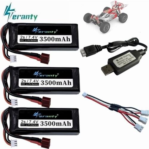 Upgraded 2s 7.4 V 3500mAh Wltoys 144001 car Lipo battery for Wltoys 1/14 144001 RC car boat Lipo battery with USB charger