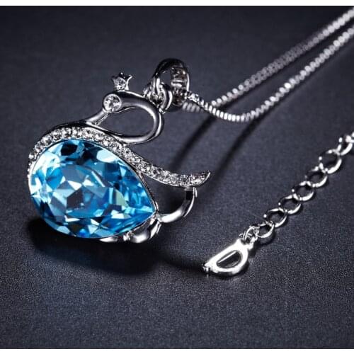 COCOM Fashion Jewelry Blue Swan Womens Necklace with Austrian Crystal Female Accessories Engagement Wedding Party Girls Pendant