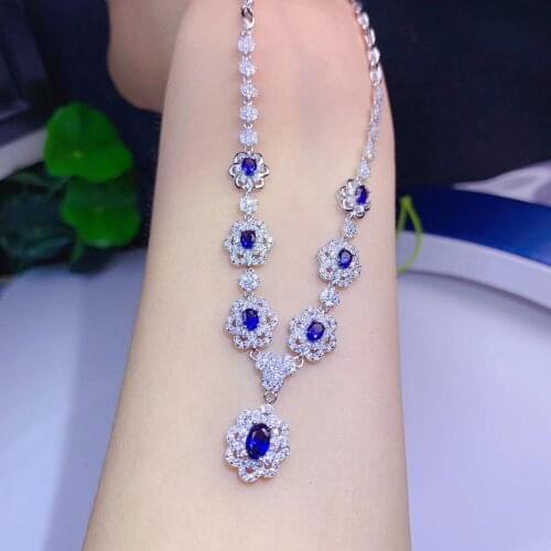 Natural sapphire necklace, new style, from China mining area, 925 silver, Hong Kong design