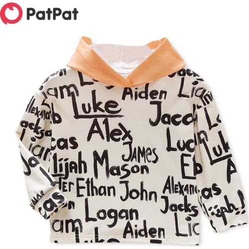PatPat Toddler Boy Letter Print Colorblock Casual Hoodie Sweatshirt