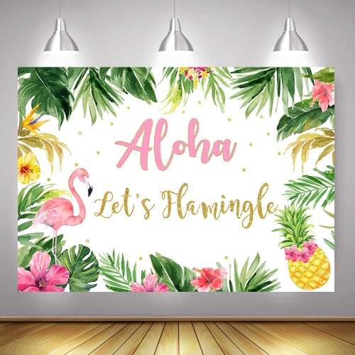 Aloha Party Backdrop for Photography Summer Lets Flamingle Background Flamingo Birthday Party Tropical Jungle Photocall