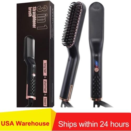 3-In-1 Hair Straightening Brush Portable Heated Beard And Hair Straightener Comb For Beard Straightener