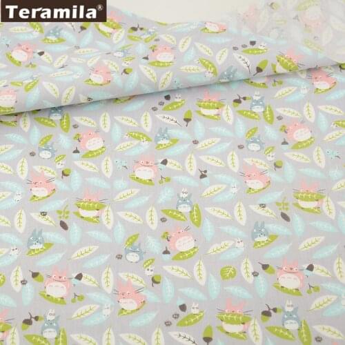 Teramila Grey Color fabric Leaves and Animals Patterns Cotton Twill Fat Quarter Home Textile Material Bed Sheet Patchwork