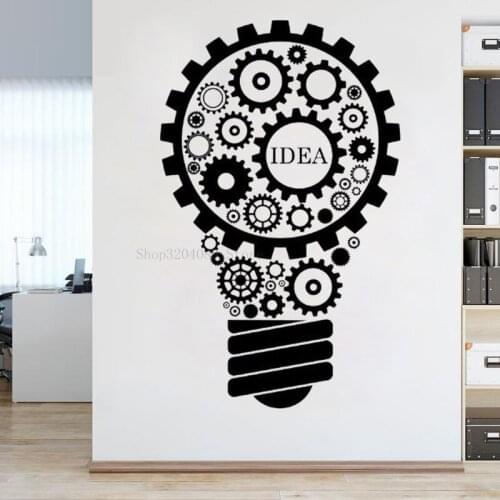 Light Bulb Wall Decals Vinyl Creative Gear Wheel Idea Office Decor Art Home Living Room Interior Decal Self Adhesive Mural CN284
