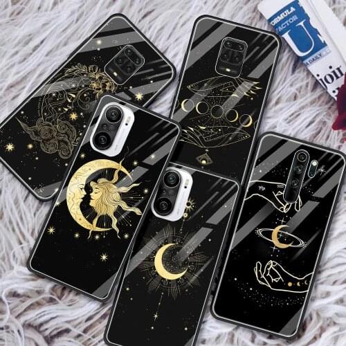 Tempered Glass for Xiaomi Redmi Note 9S 9 8 10 Pro 7 8T 9C 9A 8A K40 9T Bumper Luxury Phone Cover Shell Black Moon Totem Funda