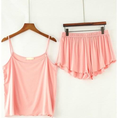 Ladies Summer Loose Cute Pink Sleep Pajama Set Shorts Set Female Sweet Sexy Pajamas Woman Modal Home Wear Girls Two Piece Set