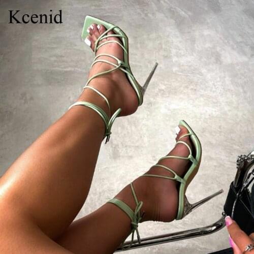 Kcenid 2021 New Summer Fashion Design Women Sandals Transparent Clear High Heels Ladies Sandals Open Toe Shoes Big Size 41