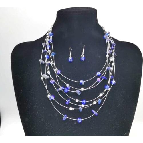 Fashion Jewelry Sets Bohemian Broken Stone Crystal Multi-layer Necklace and Earrings Set For Women Simple Boho Beach Accessories