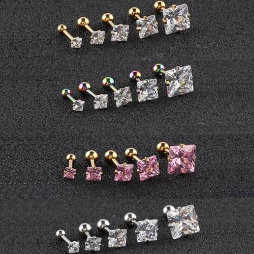 Alisouy 1 pair Square Shape Zircon stud earrings for women fashion ear jewelry girl best gift Stainless Steel crystal earrings