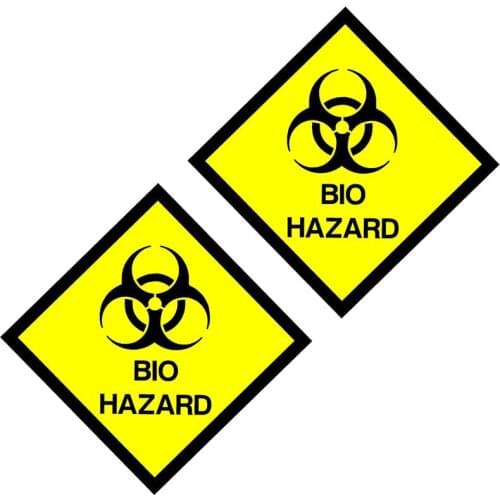 2 Pcs Car Sticker BIO HAZARD Sign Warning Mark Lnterest Reflective Personality Waterproof Decal 10CM*10CM