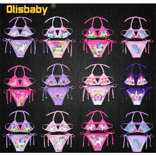 2 Pieces Girls Bikini Toddler Unicorn Swimsuit Summer Beach Cute Kids Colorful Bathing Suit 2021 Little Pony Childrens Swimwear