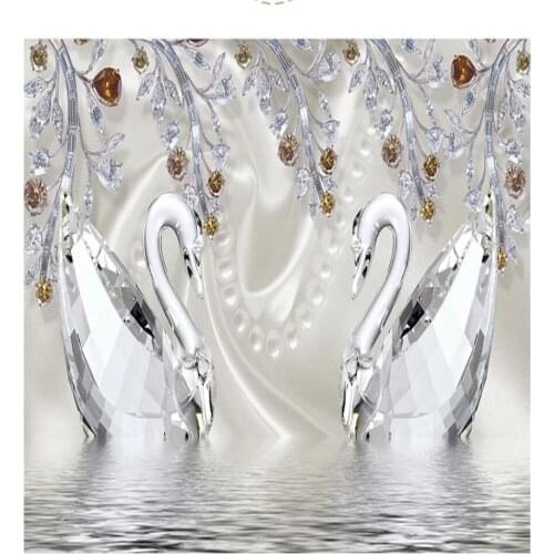 3d stereoscopic wallpaper Diamond Swan Lake Romantic Beautiful Jewelry wallpapers TV Background Wall