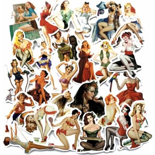 50pcs Europe and America Retro girl pin up girl Sticker Decoration Stationery Sticker DIY Ablum Diary Scrapbooking Label Sticker