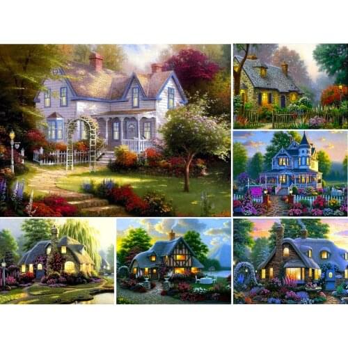 5D DIY Diamond Painting House Garden Landscape Kit Full Drill Embroidery Mosaic Art Picture of Rhinestones Decor New Arrival