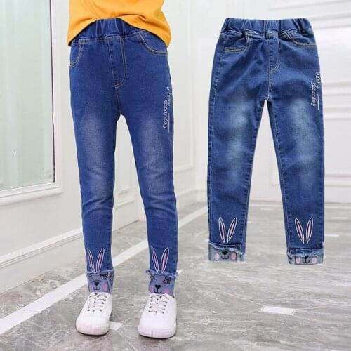 Children Pants Jeans Trousers Spring/autumn Kids Girls Cat Jeans Pants Baby Embroidered Base Fashion Trousers Pencil Full Pants