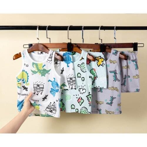 Childrens Clothing Set 1-9 Years Old Kids Baby Boys Girls Sleeveless T-shirt Shorts Sports Two Piece Set For 2021 Summer
