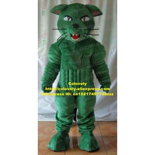 Angry Green Leopard Panther Pard Cheetah Mascot Costume Adult Size With Big Drooping Triangular Ears Long Black Beard No.6370