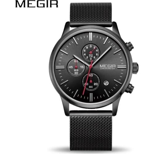 MEGIR Watch Men Stainless Steel Quartz Men Watches Chronograph Watch Clock Men Men Watch for Male Students Clock