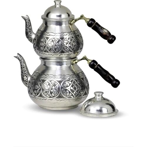 Morya Copper Turkish Tea Pots Set 1teapot Warmer Coffee Teaware Kettle Infuser Vintage Kitchen Decor Handmade 2.7 Lt