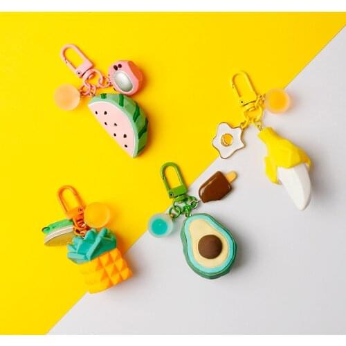 Cute Avocado Banana Watermelon Fruit Metal Airpods Accessories Keychain For Women Key Chains Ring Bag Pendent Charm D325