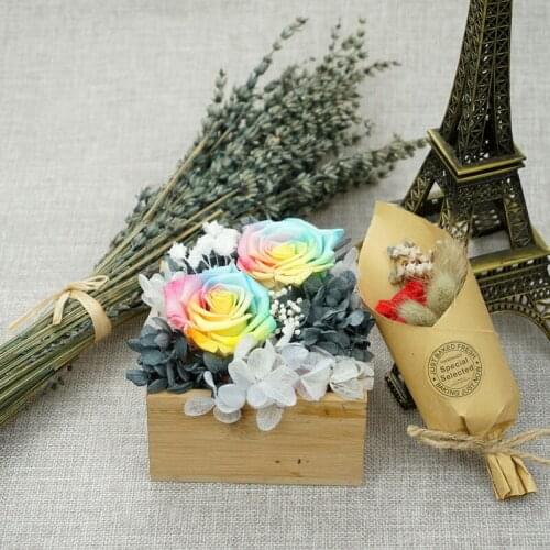 Newyear Valentine Wedding Home Decoration Top Quality Gifts For Girlfriend Eternal Preserved Flower Bouquet Rose Wooden Giftbox