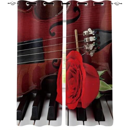 Violin And Red Roses On Piano Window Curtains for Living Room Bedroom Kitchen Modern Curtains Home Decoration Drapes Blinds