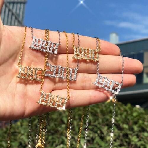 Shiny Letter Pendant Necklace For Women Zircon Number Initial Necklace 1988 2020 Year Necklace Birthday Gift Jewelry Collares