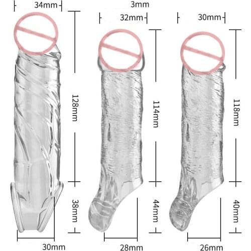 Extend Condom Penis Reusable Penis Ring Tool Ejaculation Male Adults Product Sex Toy Crystal Clear Condom for Couple Enlargement