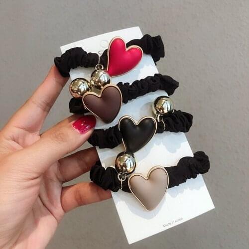 Retro Heart Hair Tie Elastic Hair Bands for Hair Women Bead Hair Band Ponytail Rubber Head Rope Ties Girls Hair Accessories Gift